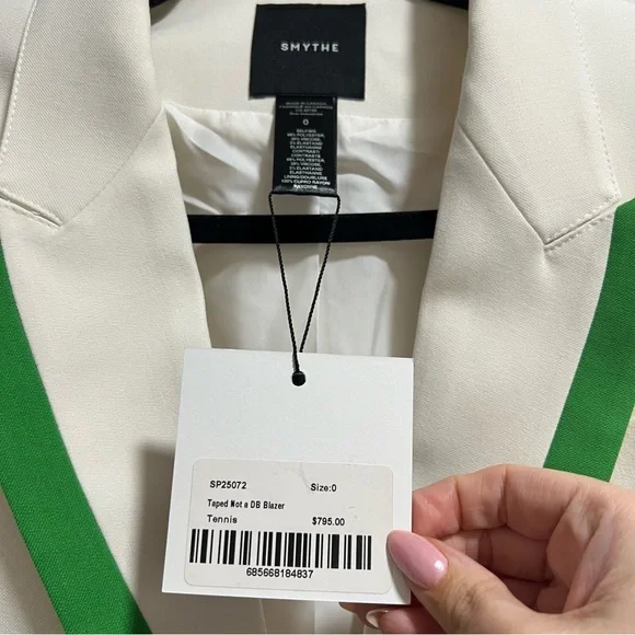 NEW NWT SMYTHE Taped Not A DB Blazer Jacket In Tennis Ivory & Green - Picture 8 of 9